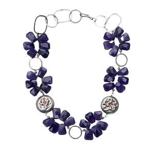Deb Guyot Signed Amethyst Necklace Sterling Silver Beaded